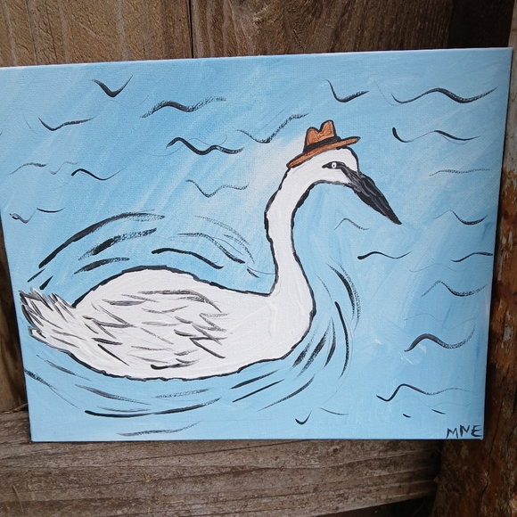 Swan with Hat Canvas Art Original Art - Picture 3 of 12